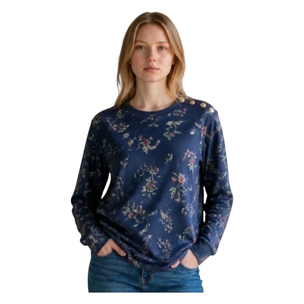 Women's Floral Print Crewneck Sweatshirt with Button Detail Size XXL